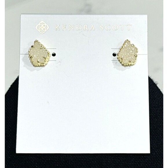 Kendra Scott Tessa Stud Earrings Gold Plated Iridescent Drusy NEW - Picture 1 of 9